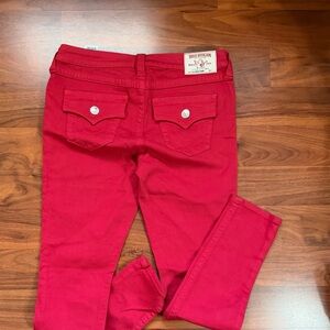 True Religion Vibrant Red flap Back-Pocket Skinny Jeans